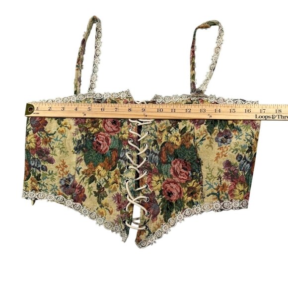 Cider Corset Crop Top Womens M Floral Cottagecore Tapestry Lace Up Festival - Picture 9 of 9